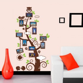 Family Photo Frame Tree, Owl and Birds Wall Sticker